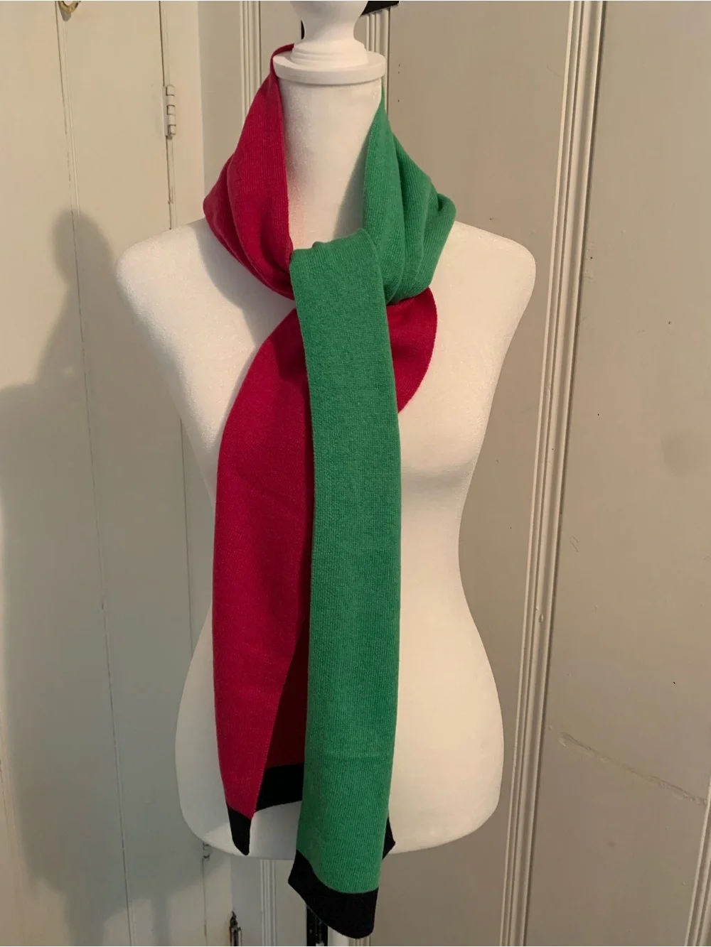 Talbots Green and Burgundy Colorblock Wrap Scarf